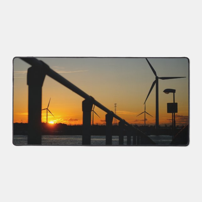 Sunset with windmill, relaxing. desk mat (Front)