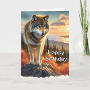 Sunset with Wolf Mens Happy  Birthday  Card