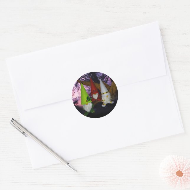 Sunset Woodland Gnomes Classic Round Sticker (Envelope)