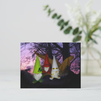 Sunset Woodland Gnomes Holiday Postcard