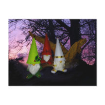 Sunset Woodland Gnomes Holiday Postcard