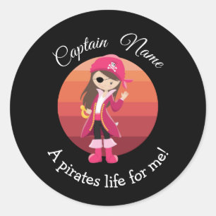 Sunset YOUNG Girl Party Pirate   Classic Round Sti Classic Round Sticker