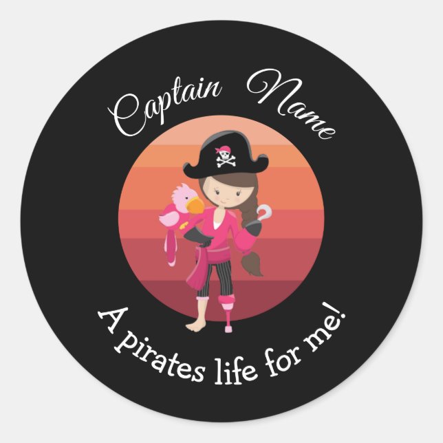 Sunset YOUNG Girl Party Pirate   Classic Round Sticker (Front)