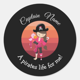Sunset YOUNG Girl Party Pirate   Classic Round Sticker