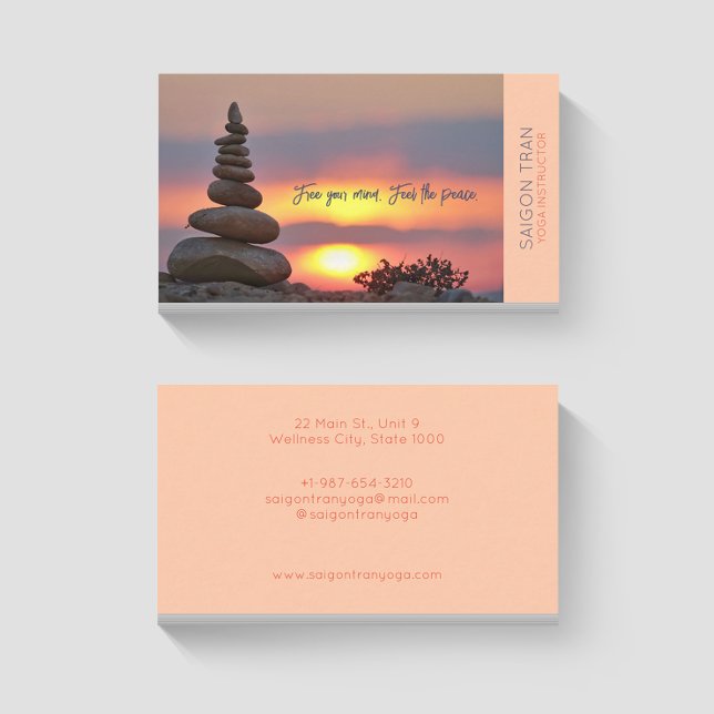 Sunset Zen Stones Yoga Instructor Peach Business Card (Creator Uploaded)