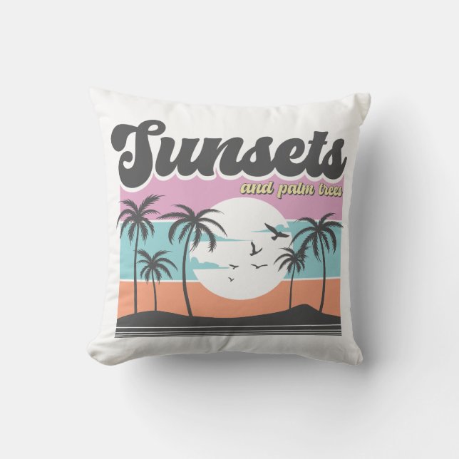 Sunsets And Palm Trees Cushion (Front)