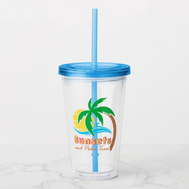 Sunsets And Palm Trees Summer Season Acrylic Tumbler (Front)