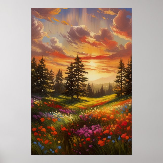 Sunset's Canvas, Colourful Flowers  Poster (Front)
