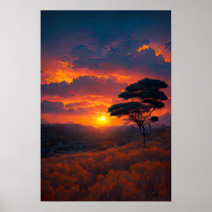 Sunset's Charm in the African Plains Poster