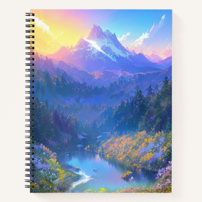 Sunset's Embrace in the Overgrown Mountain Valley Notebook (Front)