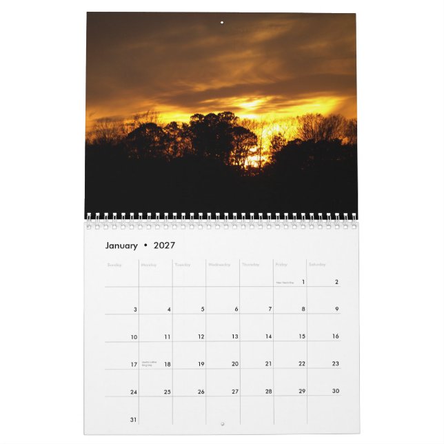 Sunsets in Virginia Beach, VA calendar. Calendar (Jan 2027)