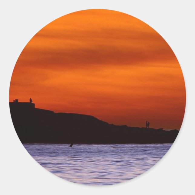 Sunsets La Jolla Beaches Clouds Orange Classic Round Sticker (Front)