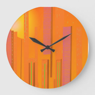 sunsets over a cyberpunk futuristic city large clock