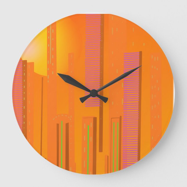 sunsets over a cyberpunk futuristic city large clock (Front)