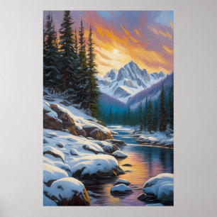 Sunset's Splendour in Snowy Solitude Poster