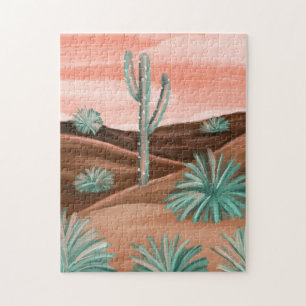 Sunsetting Arizona Desert  & Cactus Landscape Jigsaw Puzzle