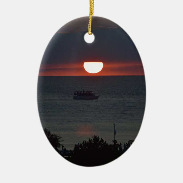 Sunsetting over Lake Michigan Ceramic Ornament (Front)