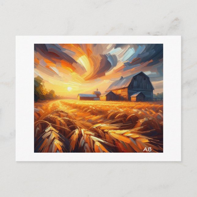 Sunsetting Over The Wheat Fields,  Postcard (Front)