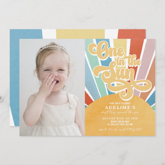 Sunshine 1st Birthday Boho One in the Sun Picture Invitation (Front/Back)