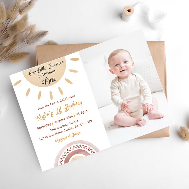 Sunshine 1st Birthday Our Little Sunshine Photo Invitation (Creator Uploaded)