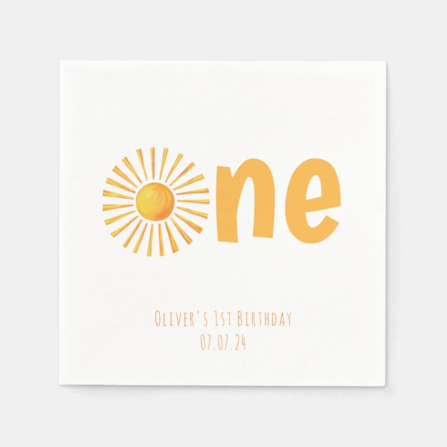 Sunshine 1st Birthday Party Napkin (Front)