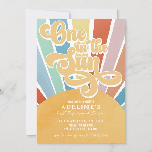 Sunshine 1st Birthday Rainbow Colourful Boho  Invitation (Front)