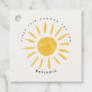sunshine 1st birthday watercolor sun  favour tags