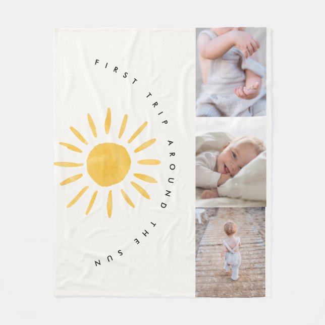 sunshine 1st birthday watercolor sun multi photo fleece blanket (Front)