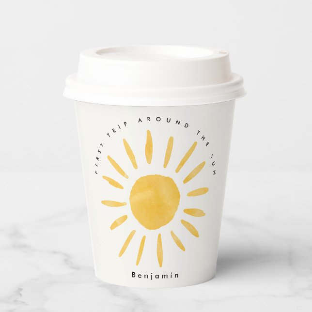 sunshine 1st birthday watercolor sun  paper cups (Front)