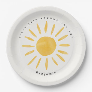 sunshine 1st birthday watercolor sun  paper plate