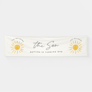 sunshine 1st birthday watercolor sun yellow modern banner