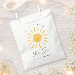 sunshine 1st birthday watercolor sun yellow modern favour bag