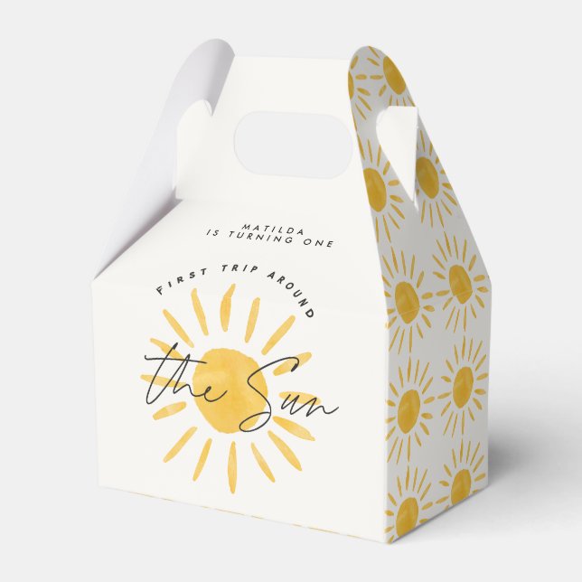 sunshine 1st birthday watercolor sun yellow modern favour box (Front Side)