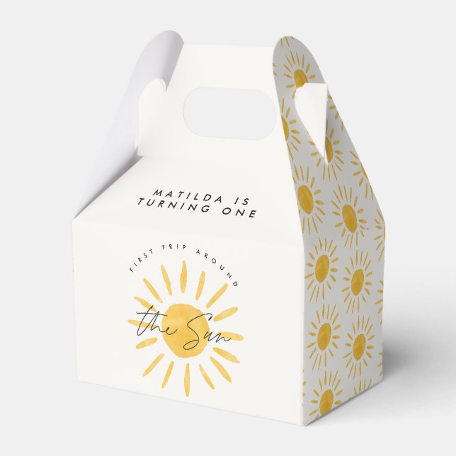 sunshine 1st birthday watercolor sun yellow modern favour box (Front Side)