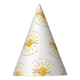 sunshine 1st birthday watercolor sun yellow modern party hat