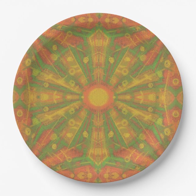 "Sunshine" abstract pattern in orange and yelllow  Paper Plate (Front)