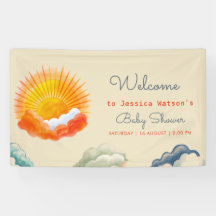 Sunshine and Clouds Yellow Grey Retro Baby Shower