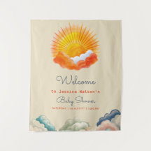 Sunshine and Clouds Yellow Grey Retro Baby Shower