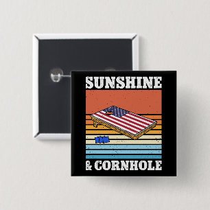 Sunshine And Cornhole Game hobby Retro Gift Funny 15 Cm Square Badge