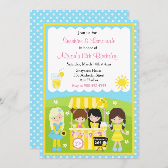 Sunshine and Lemonade Birthday Invitation (Front/Back)