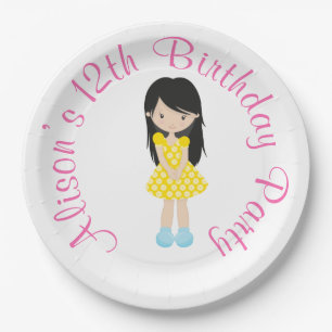 Sunshine and Lemonade Black hair Girl Paper Plate