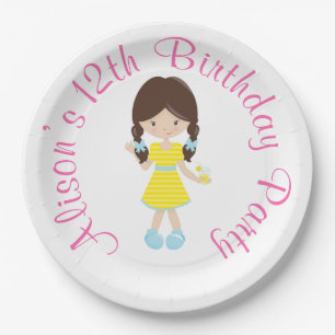 Sunshine and Lemonade Brunette Girl Paper Plate