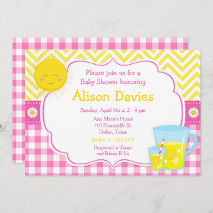 Sunshine and Lemonade Pink and Yellow Baby Shower Invitation