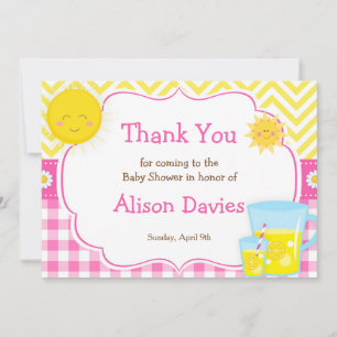 Sunshine and Lemonade Pink and Yellow Baby Shower Thank You Card