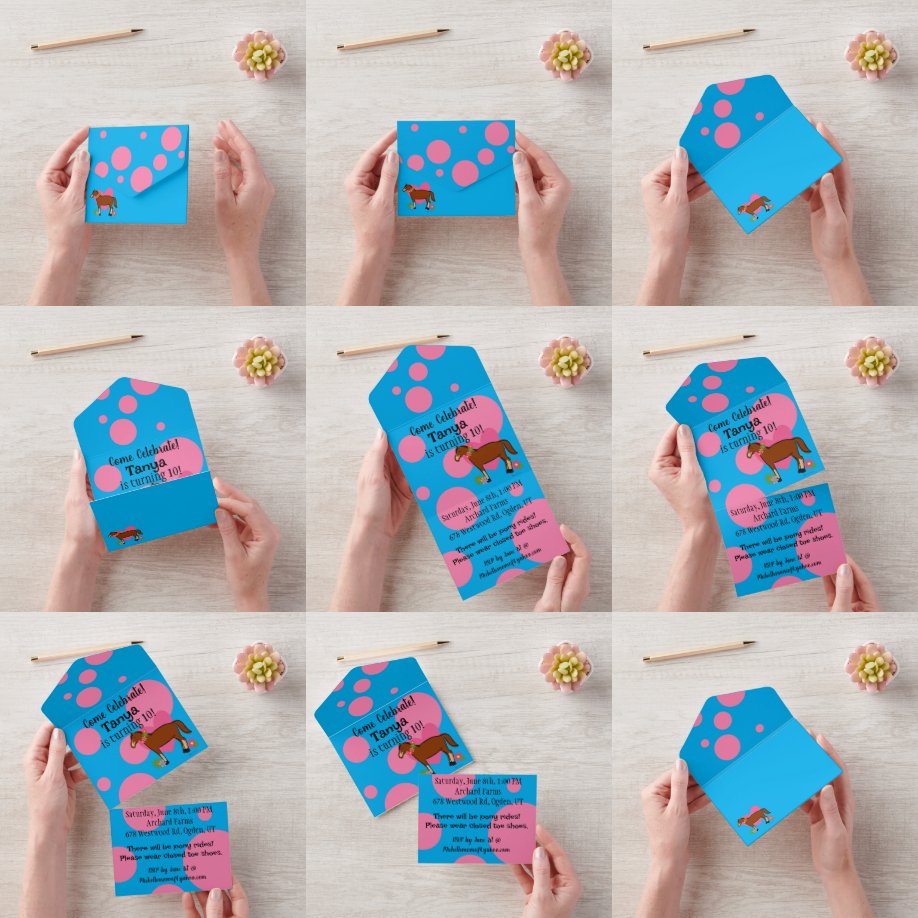 Sunshine and Ponies Cute Horse All In One Invitation