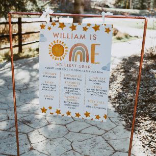 Sunshine and Rainbow 1st Birthday Milestone Board  Poster