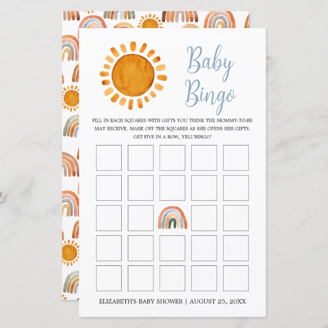 Sunshine and Rainbow Baby Bingo (Front/Back)