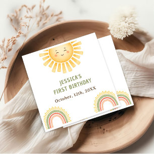 Sunshine And Rainbow Birthday Party Napkin