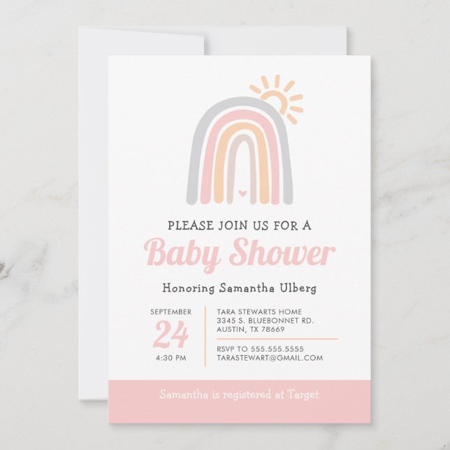 Sunshine and Rainbows Girl Baby Shower Invitation (Front)
