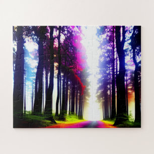 Sunshine and Rainbows Silhouette Forest for Kids Jigsaw Puzzle